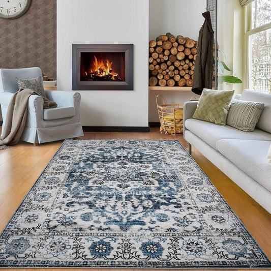 Alfombra vintage floral de 4 x 6 pies para dormitorio, lavable, bohemio,