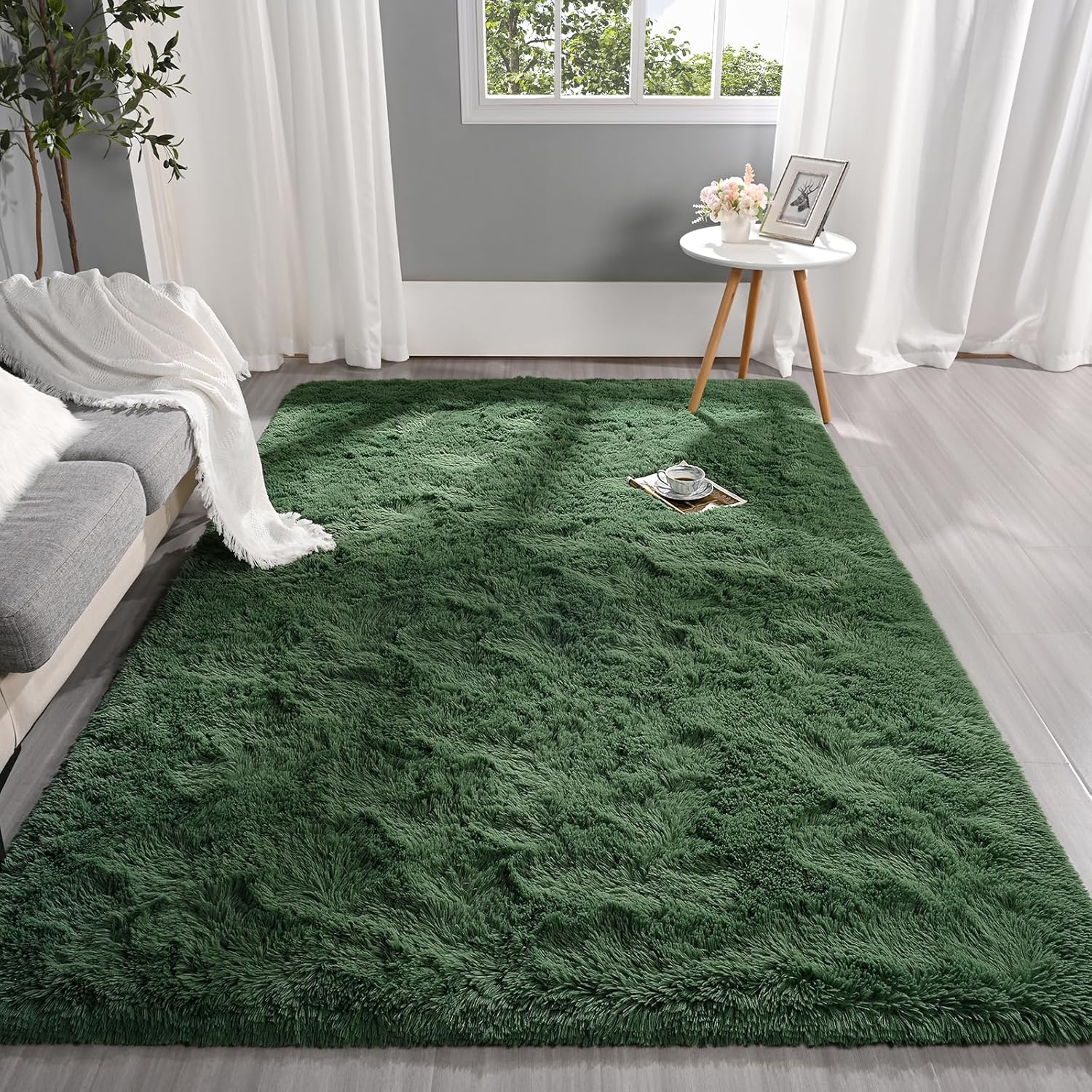 Pettop Alfombra rectangular de 4 x 6 pies, de color verde oscuro, esponjosa y...