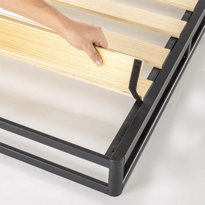 Base de colchón de metal de 4 pulgadas con listones de madera y funda de tela,