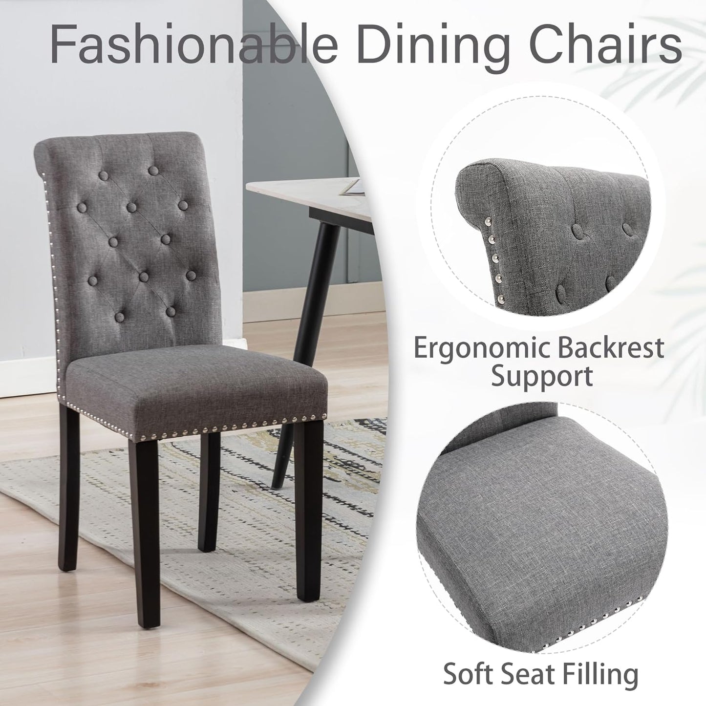 Juego de 4 sillas de comedor tapizadas de tela para cocina, sillas laterales de