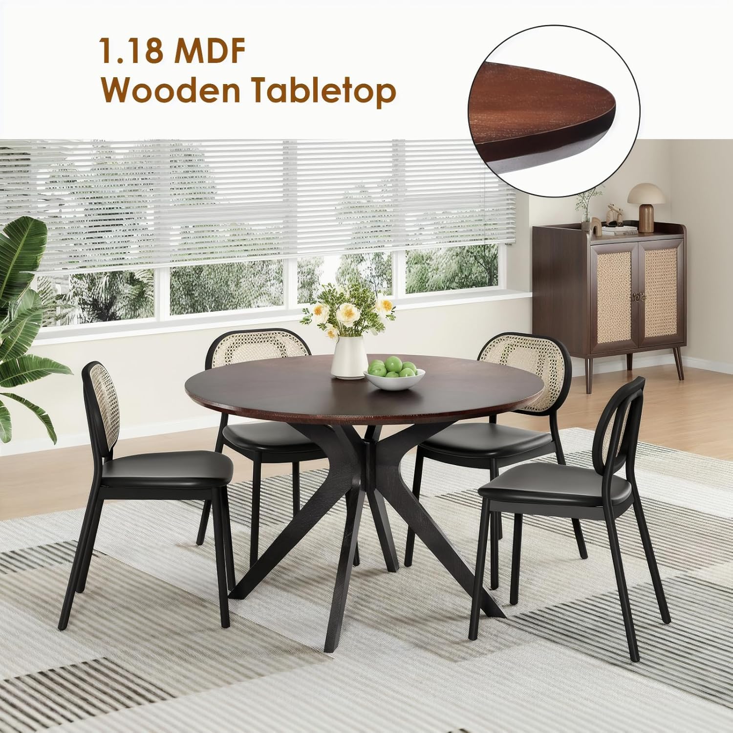 Soohow Mesa de comedor redonda de 47.2 pulgadas para 4-6 personas, mesa de...