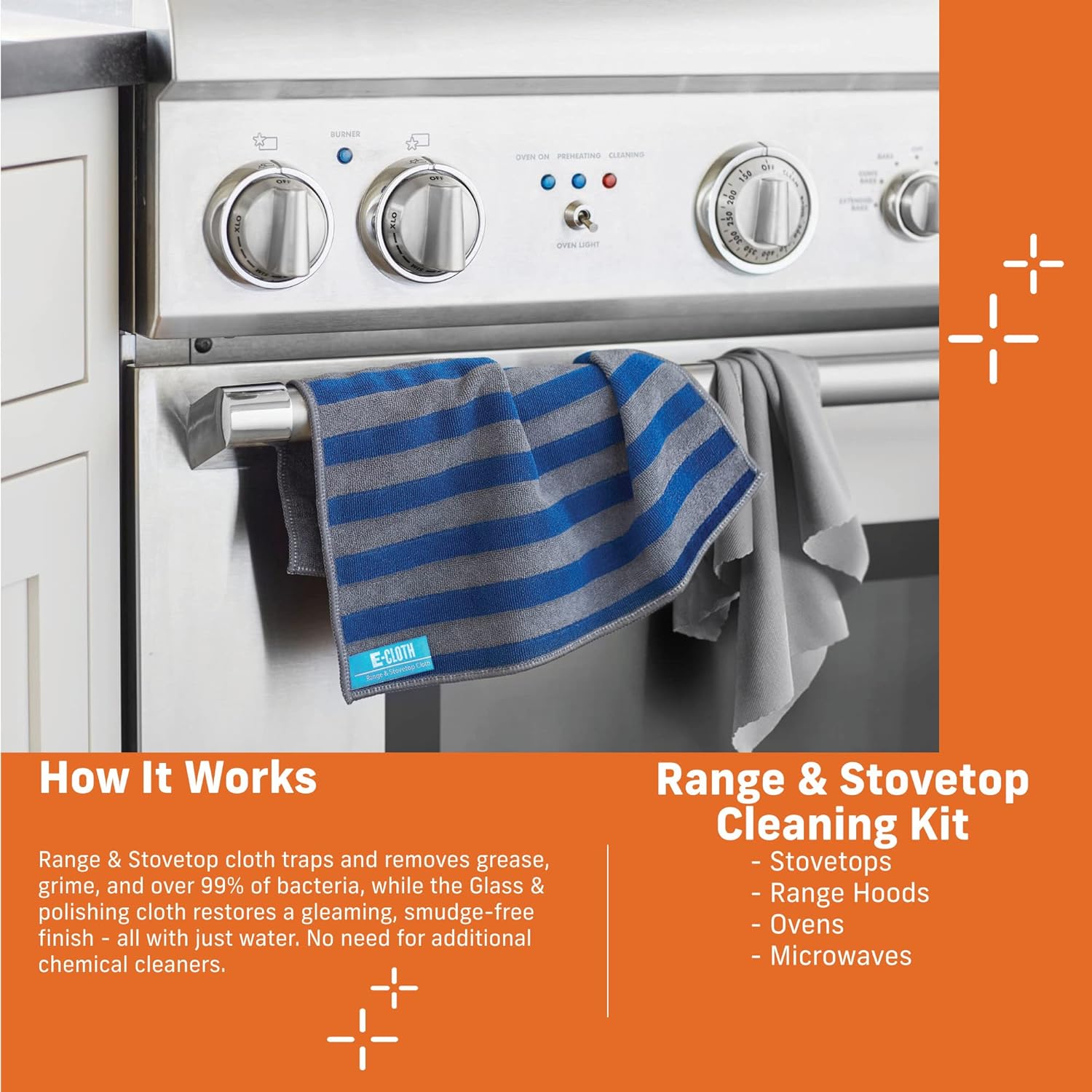 Range & Kit de limpieza para estufas, paño de limpieza de microfibra