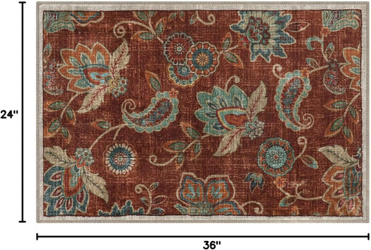 Morebes Alfombra floral de 2 x 3 pies, antideslizante, lavable, alfombra de...