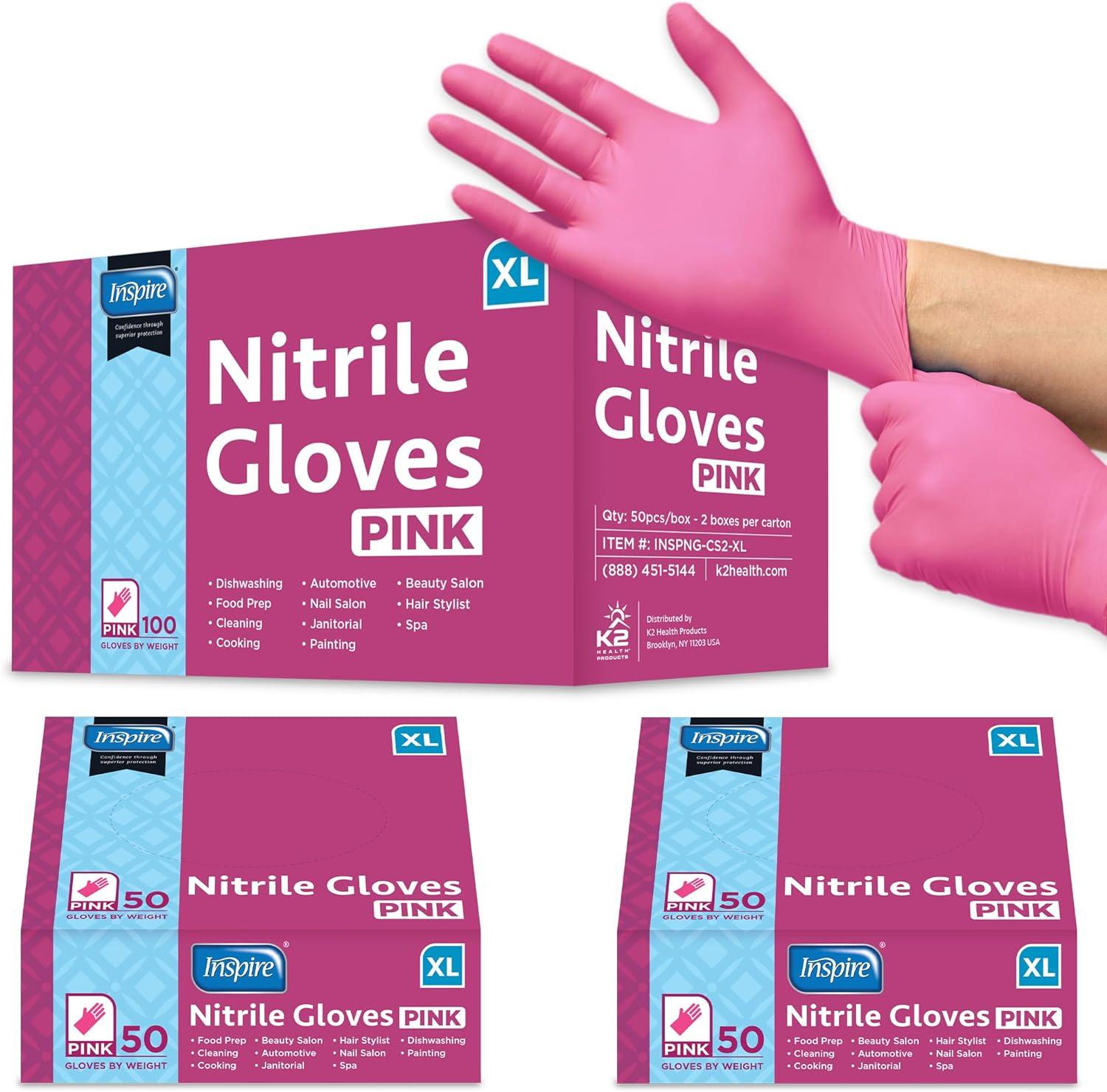 Inspire Guantes desechables sin látex Guantes de nitrilo rosa para peluquería y