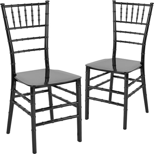 Paquete de 2 sillas Chiavari apilables de resina negra de la serie HERCULES