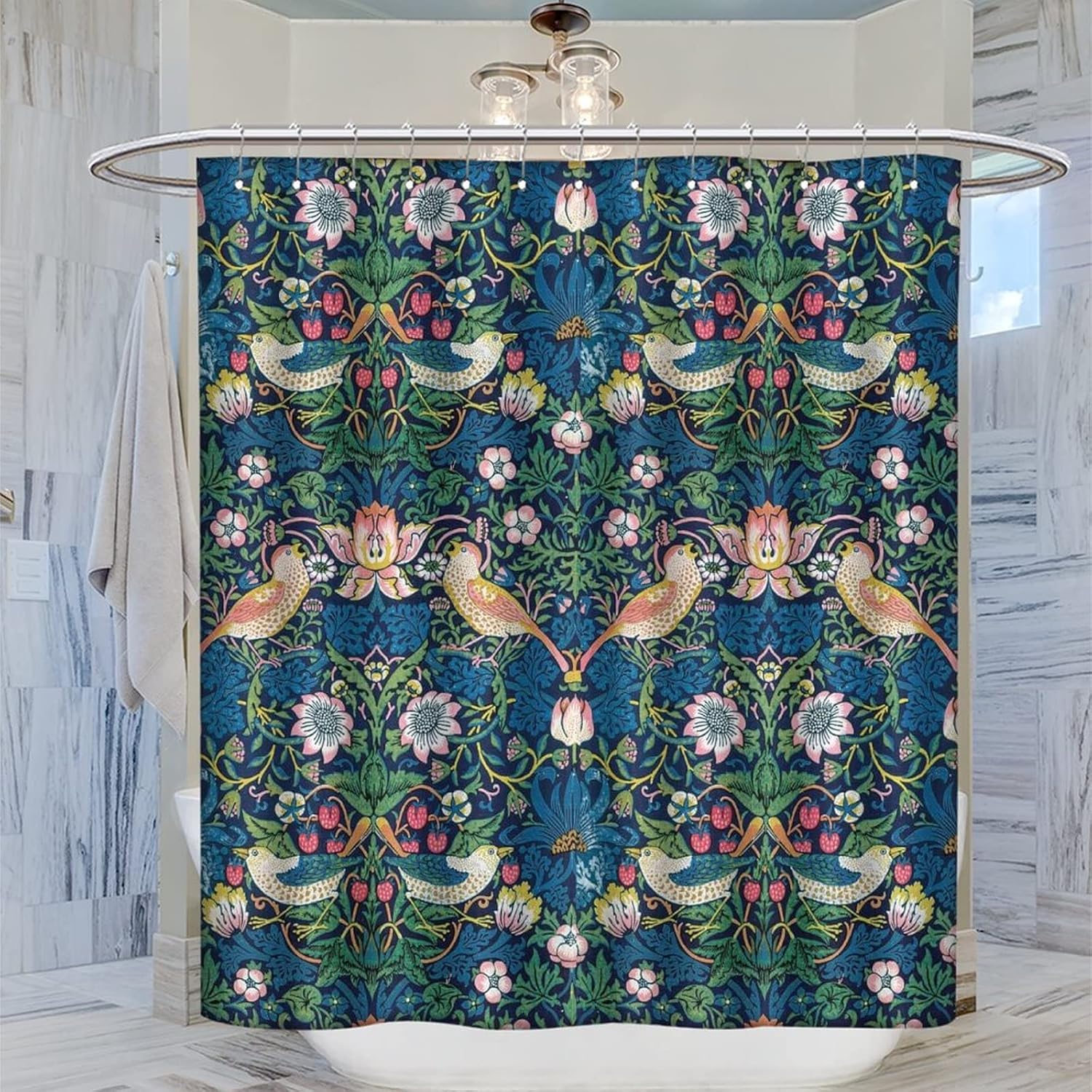William Morris - Cortina de ducha, diseño de flores vintage en acuarela, juego...