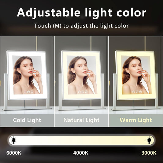 Espejo de tocador con luces, espejo de maquillaje con luces de tres modos de...