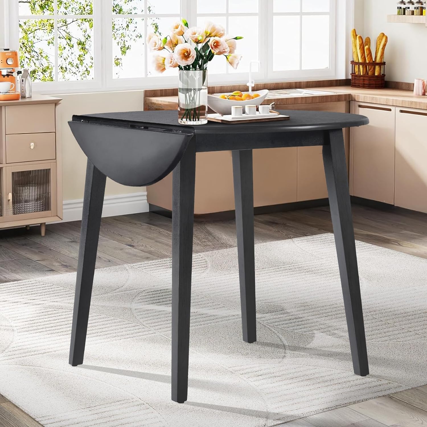Mesa de cocina de madera de 35.8 pulgadas, mesa redonda plegable expandible