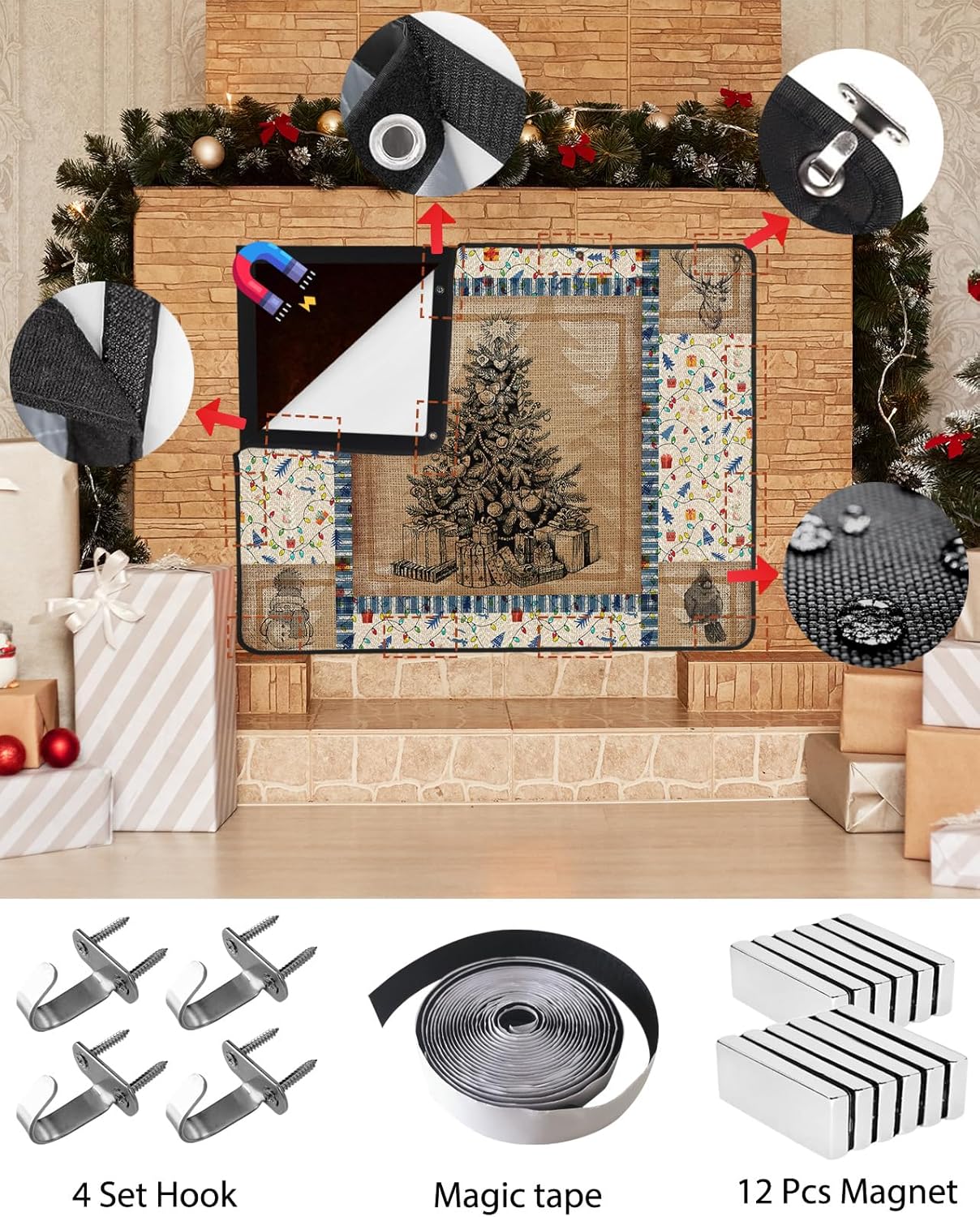 Funda magnética para chimenea de árbol de Navidad de 36 x 27 pulgadas, manta...