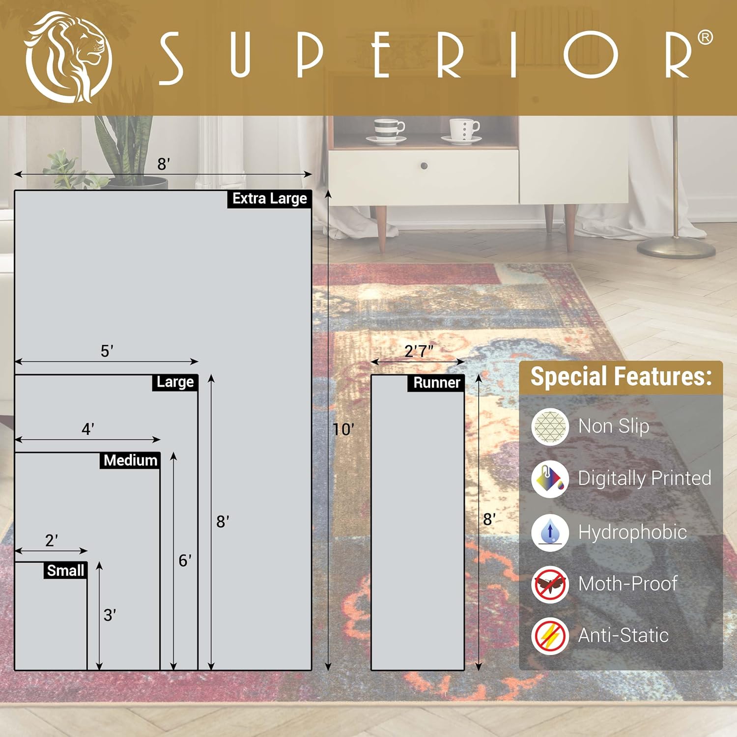 Superior Alfombra antideslizante Emory para interiores, perfecta para sala de