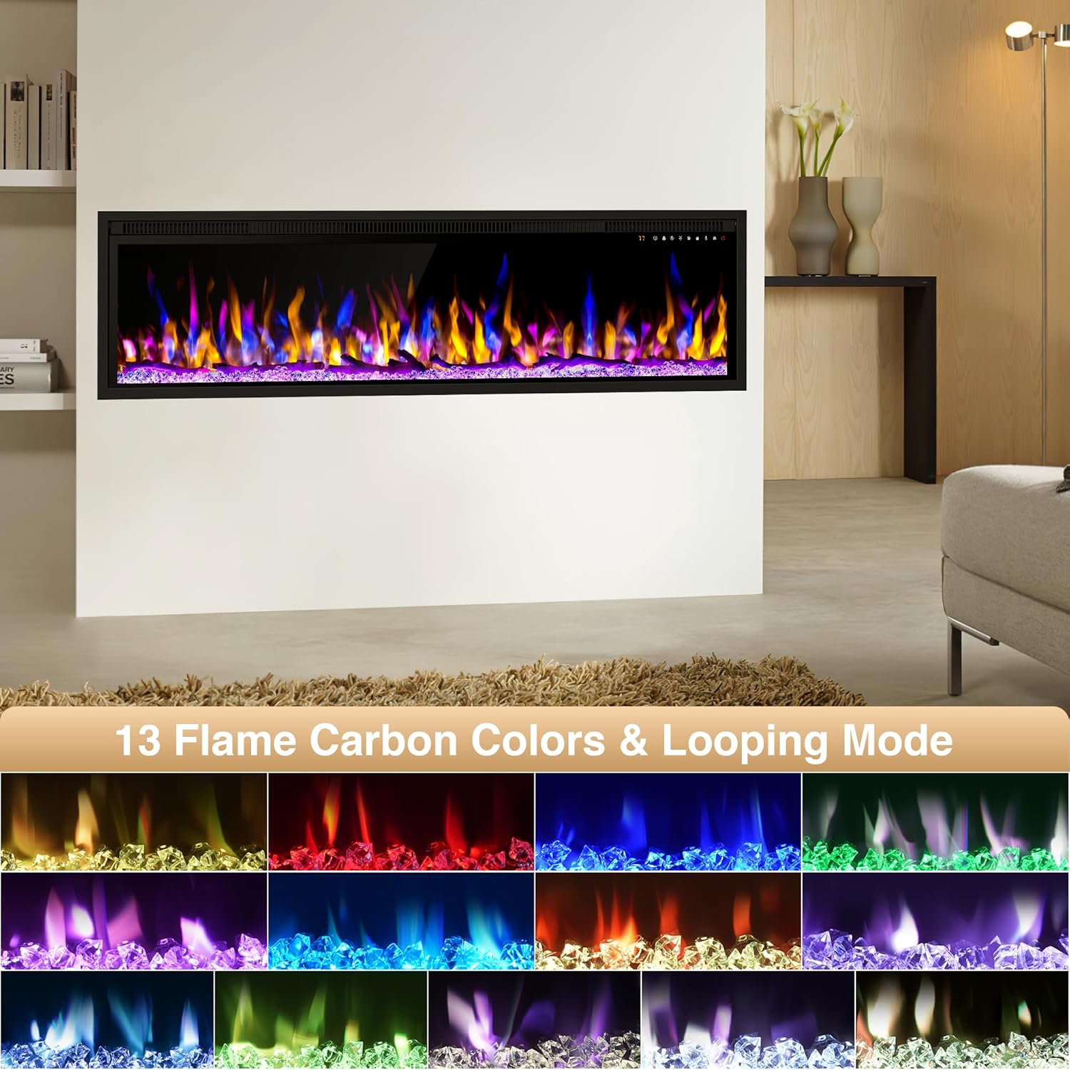 Smart - Calentador eléctrico de chimenea de 60 pulgadas habilitado para WiFi,...