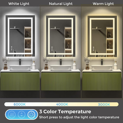 Espejo de baño LED de 20 x 28 pulgadas con luces delanteras y retroiluminadas,