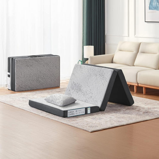 Colchón plegable, colchón triple de 4 pulgadas con funda de bambú, colchón de
