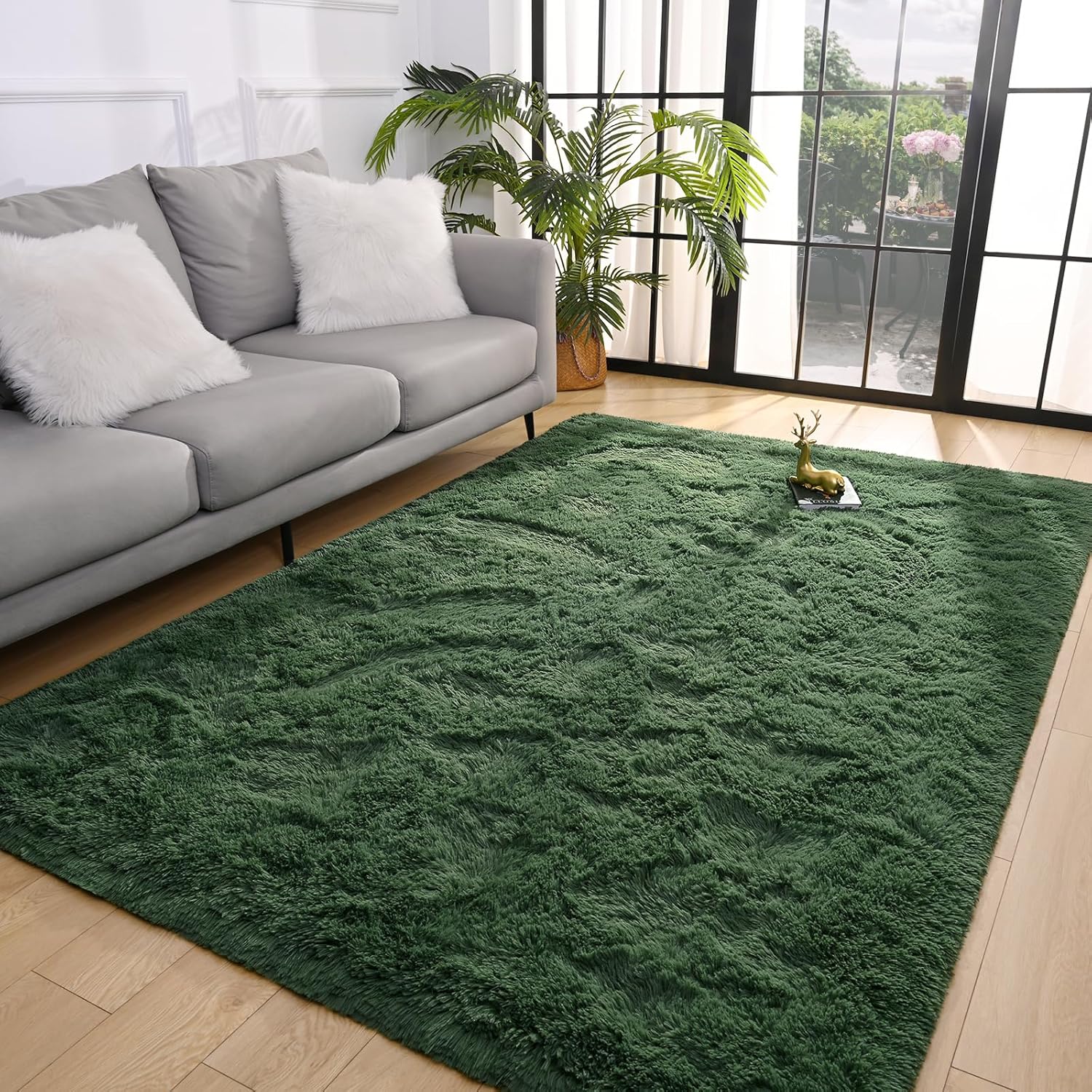 Pettop Alfombra rectangular de 4 x 6 pies, de color verde oscuro, esponjosa y...