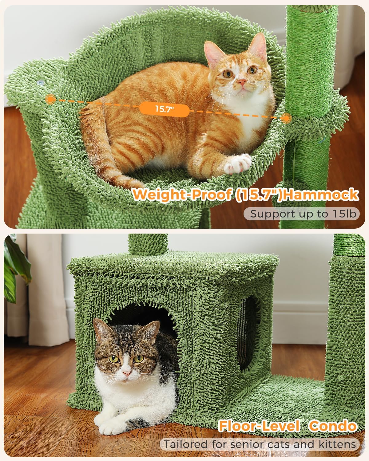 Árbol de cactus para gatos de 40 pulgadas con hamaca grande de alfombra de...