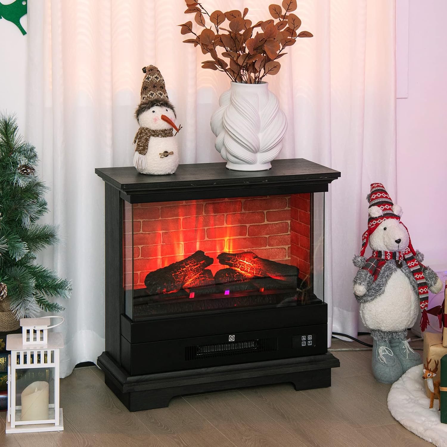 Tangkula Chimenea independiente de 27 pulgadas, calentador eléctrico de...