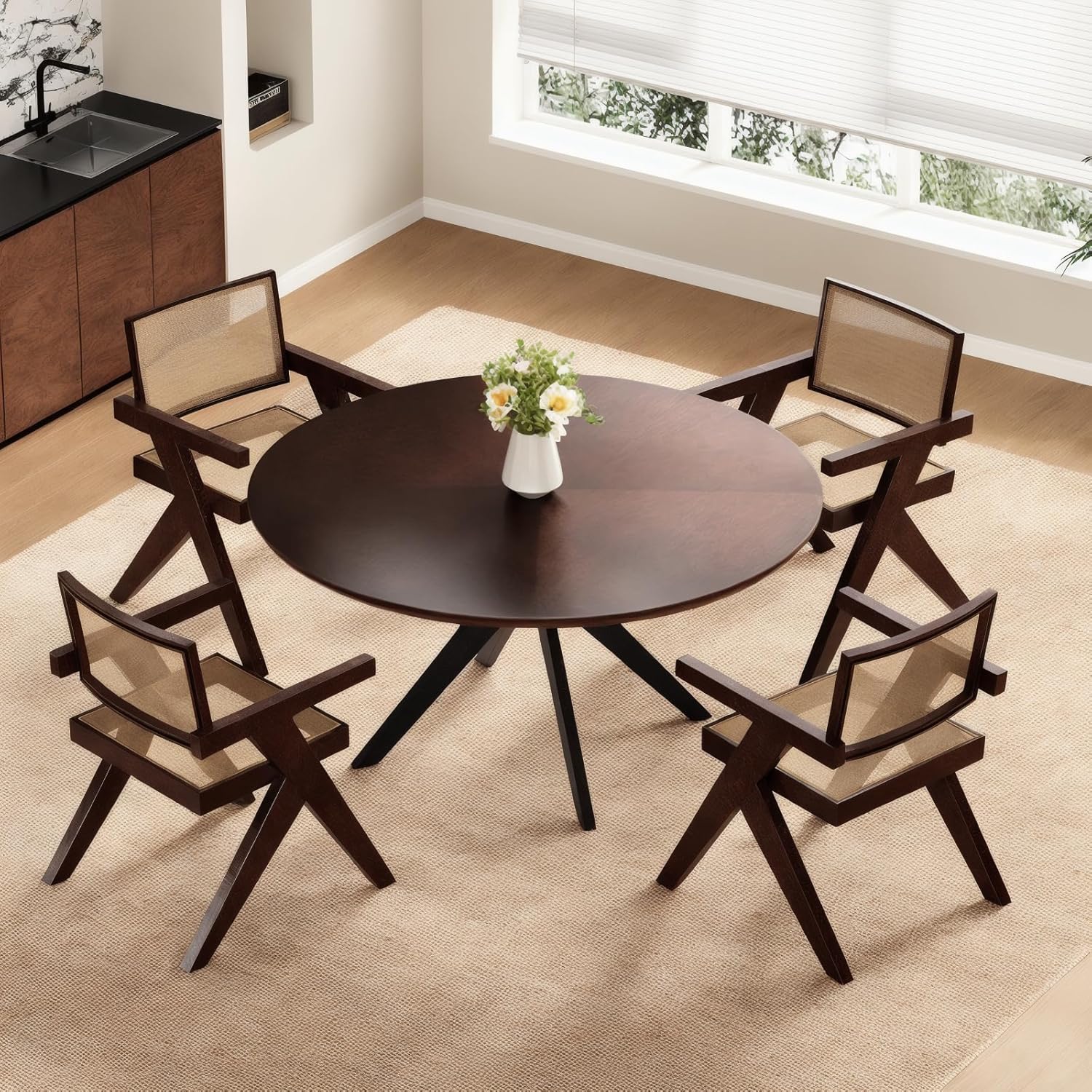 Soohow Mesa de comedor redonda de 47.2 pulgadas para 4-6 personas, mesa de...