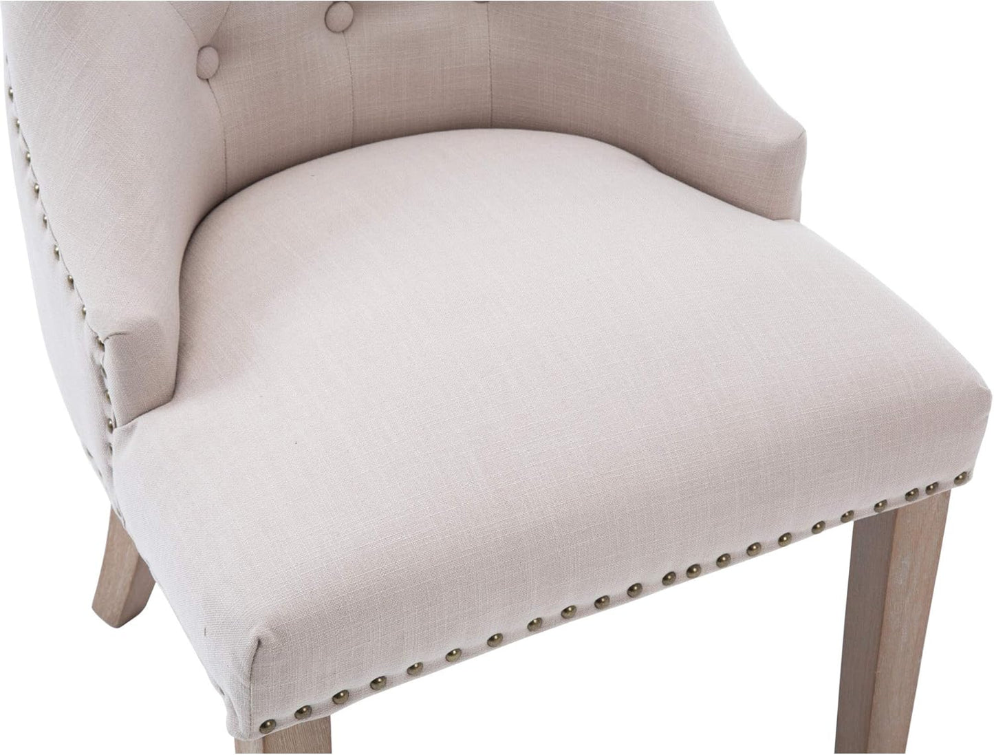 NOBPEINT Silla de comedor de tela beige acolchada para ocio, ribete clavado,...