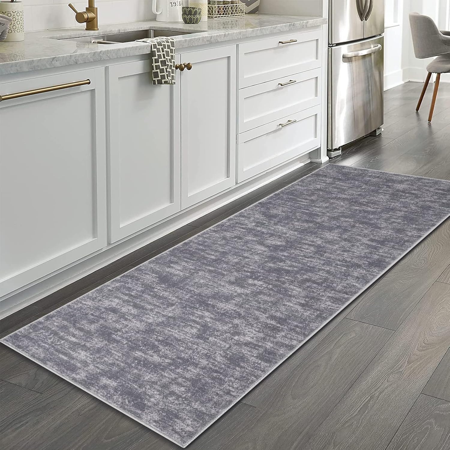 Alfombra lavable a máquina para pasillo, contemporánea, lisa, de pelo bajo,