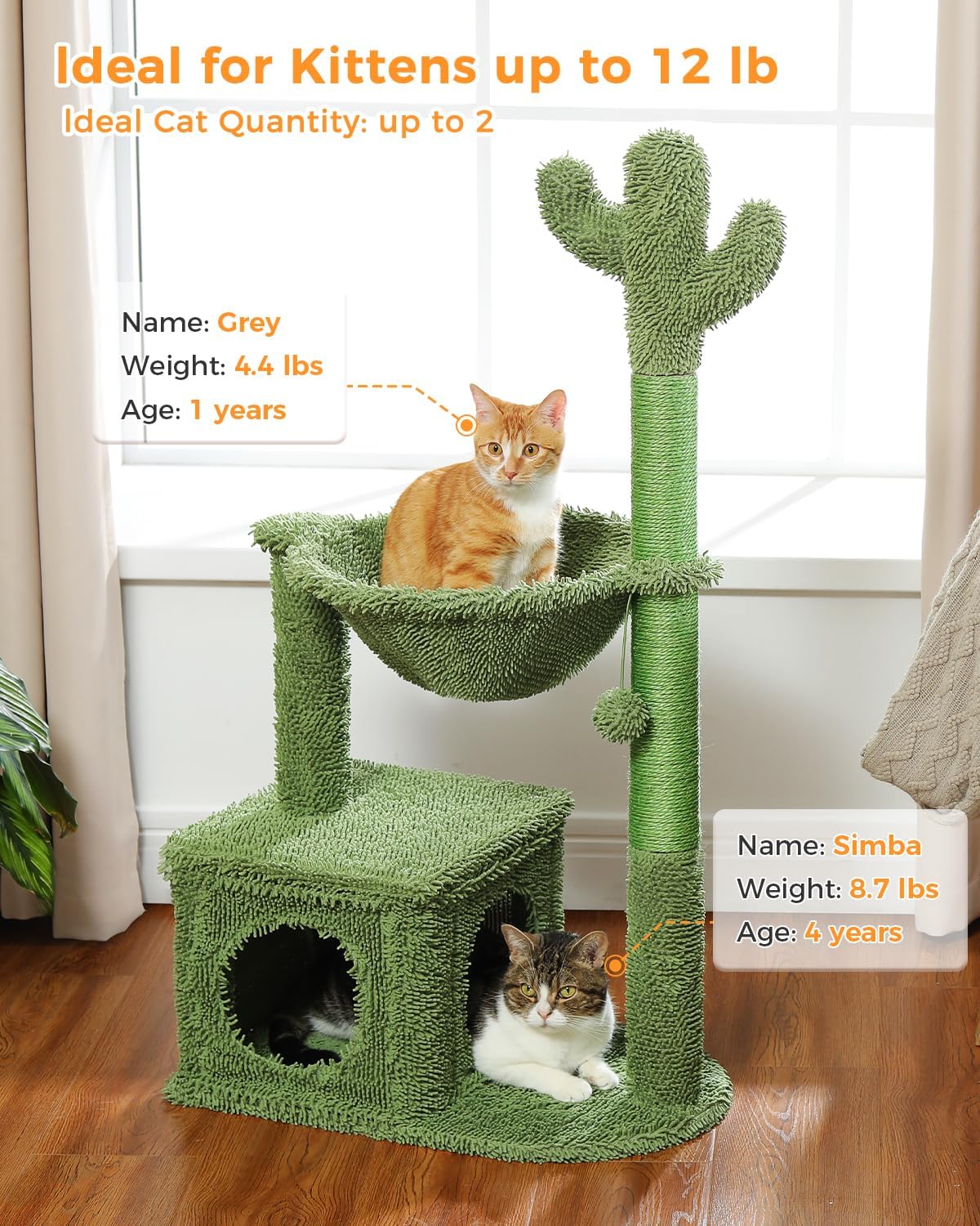 Árbol de cactus para gatos de 40 pulgadas con hamaca grande de alfombra de...