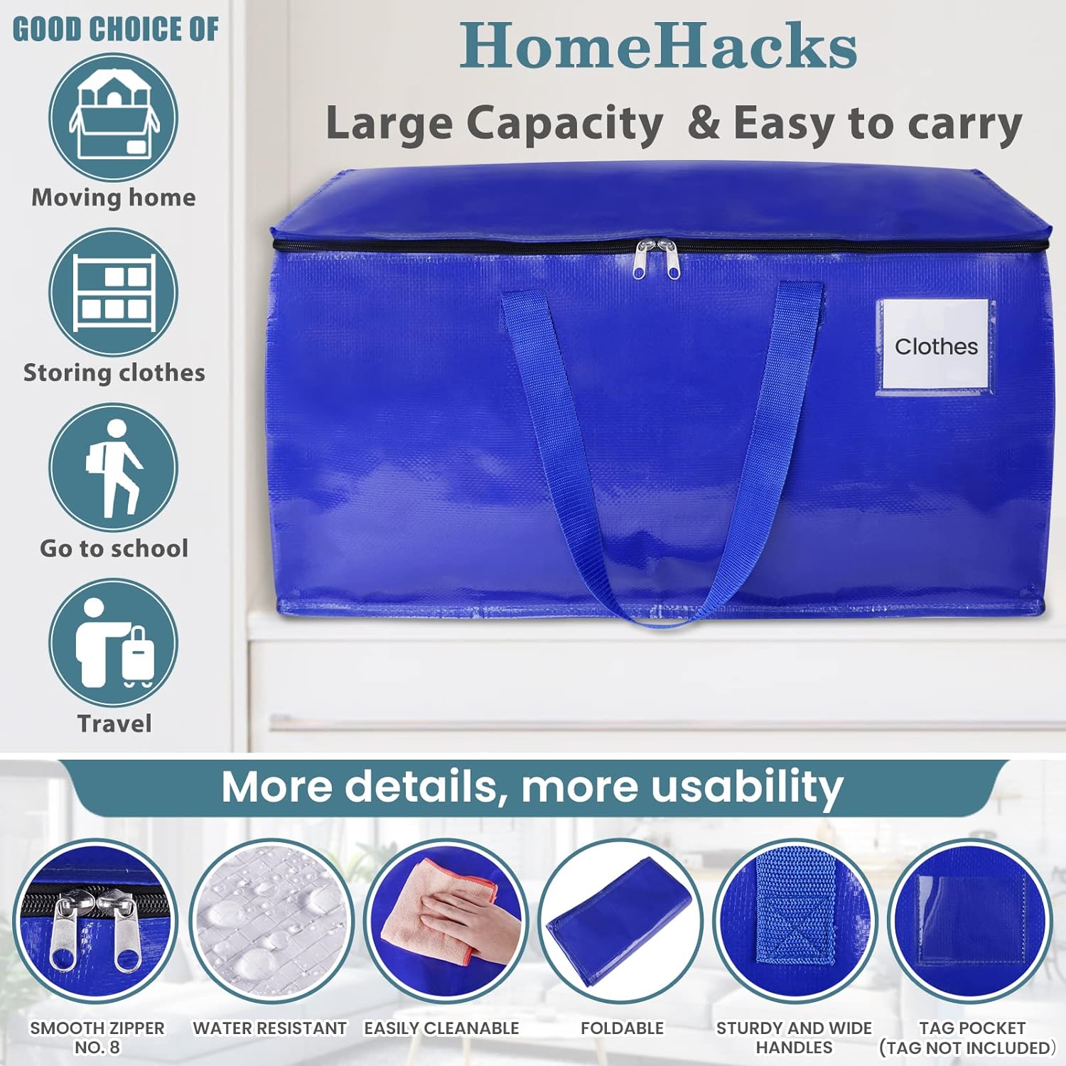 Bolsas de mudanza resistentes con cremalleras fuertes y asas, suministros de