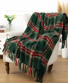 LALIFIT Manta a cuadros con flecos, color verde y rojo, para decoración del...