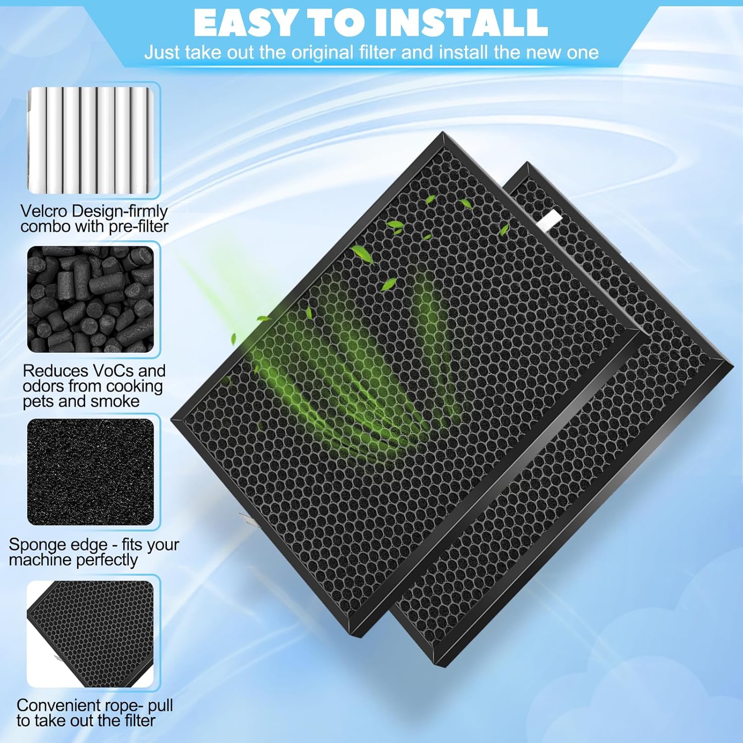 Paquete de 2 filtros de carbón activado FZ-A80DFU, compatible con purificador...