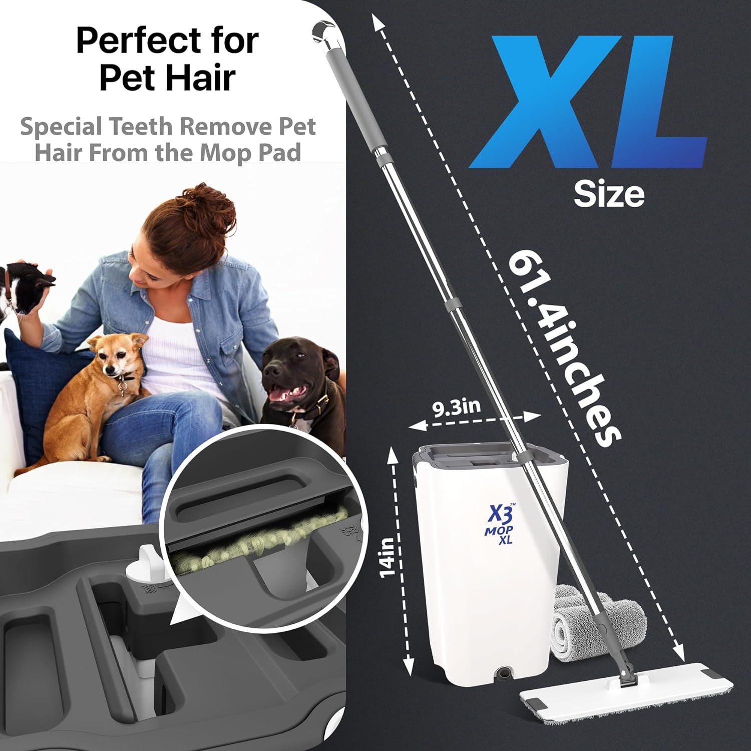 Trapeador X3 XL, separa el agua sucia y limpia, diseño de 3 cámaras, juego de