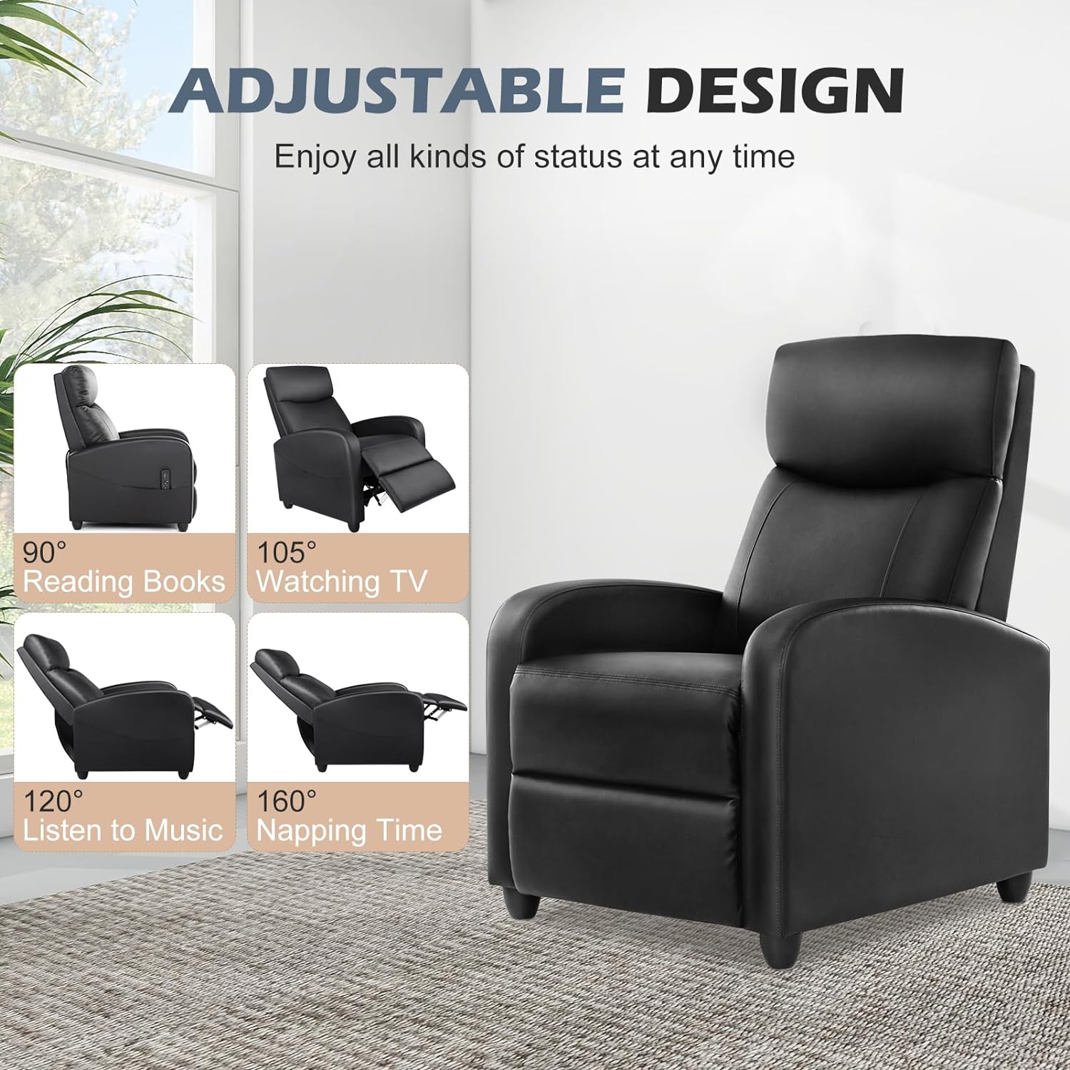 Sweetcrispy Silla reclinable para adultos, asiento reclinable pequeño de piel...