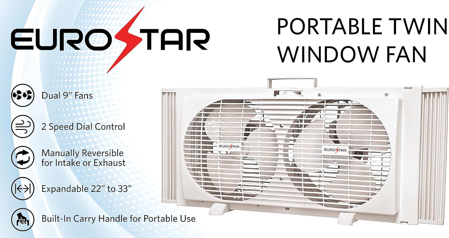 EUROSTAR Ventilador de ventana doble, blanco (33 pulgadas)