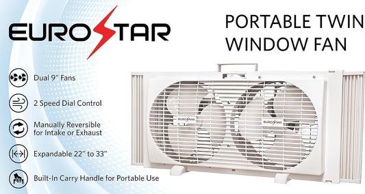 EUROSTAR Ventilador de ventana doble, blanco (33 pulgadas)