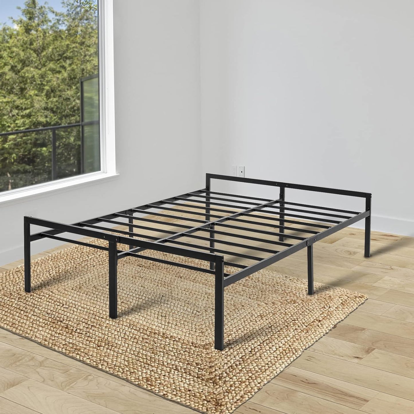 Base de cama de metal Calafornia King, cama de plataforma de metal negro de 14...