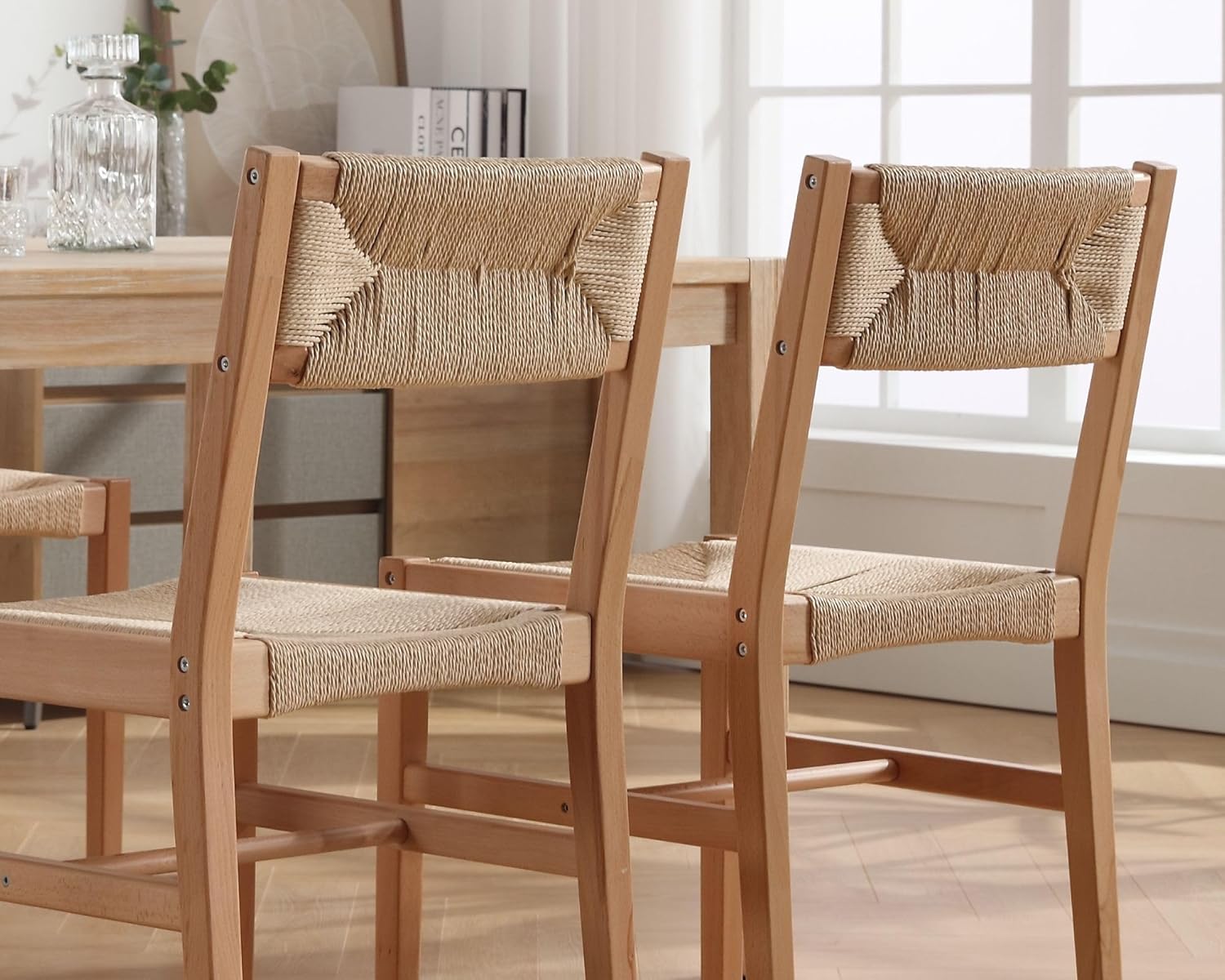 Juego de 2 sillas de comedor de ratán modernas de mediados de siglo, silla de