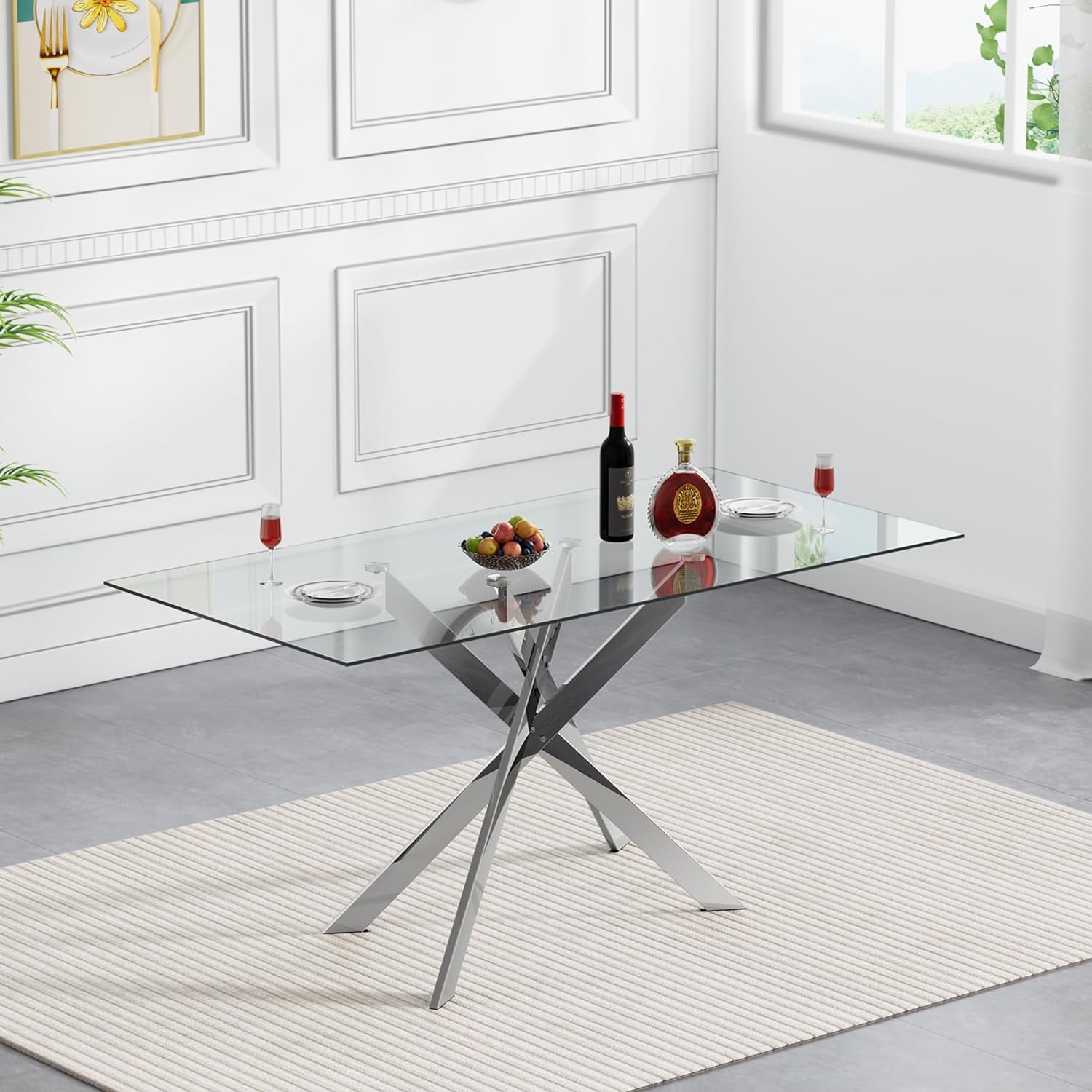 Mesa de comedor de cristal de 51 pulgadas para 4, mesa de comedor moderna de