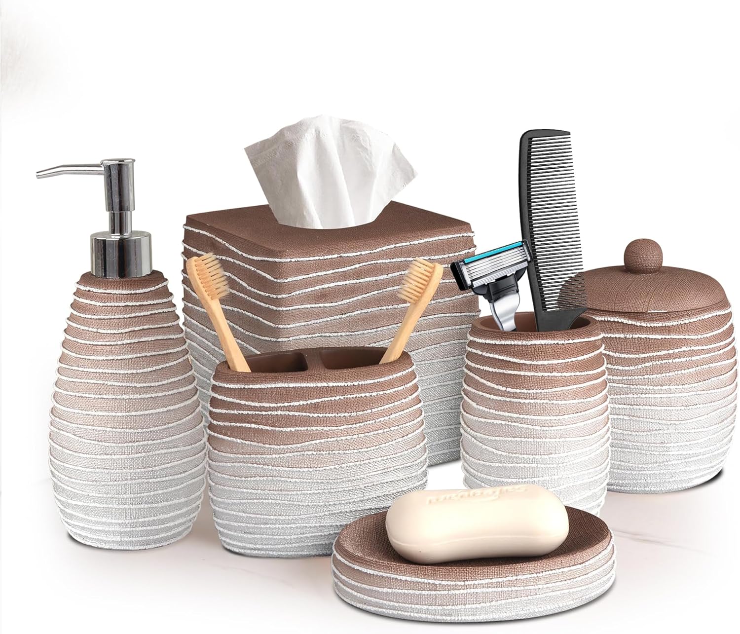 Decozen Accesorios de baño  Juego de 6 piezas para decoración de tocador de...