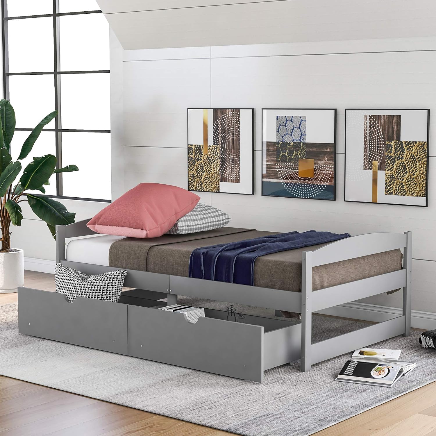 SOFTSEA Sofá cama individual con cajones de almacenamiento, base de colchón,...