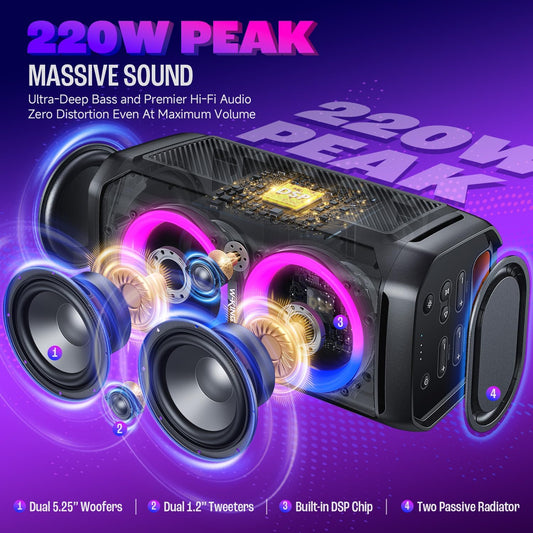 W-KING Altavoces Bluetooth de 100 W V5.3, IPX6 impermeable portátil con graves...