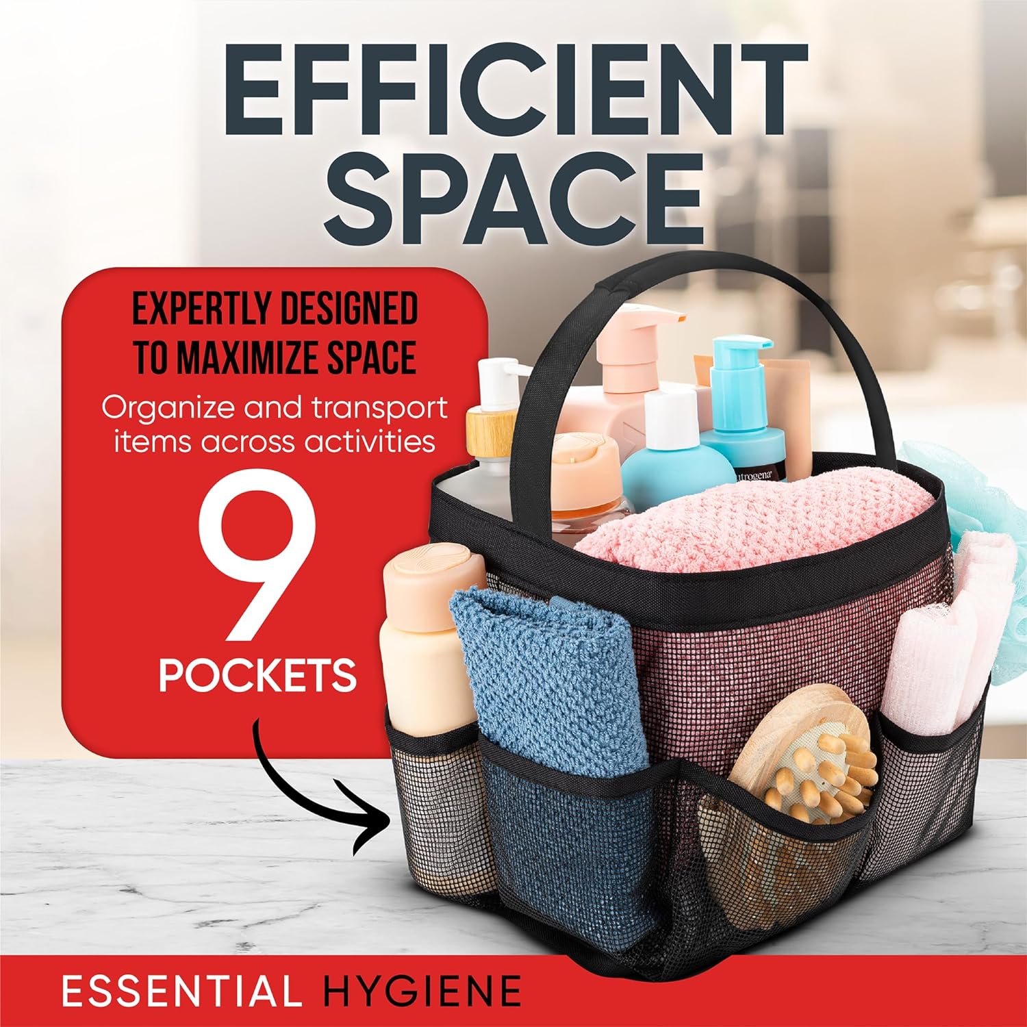 Masirs Bolsa de ducha de malla - Organizador de baño plegable y portátil para...