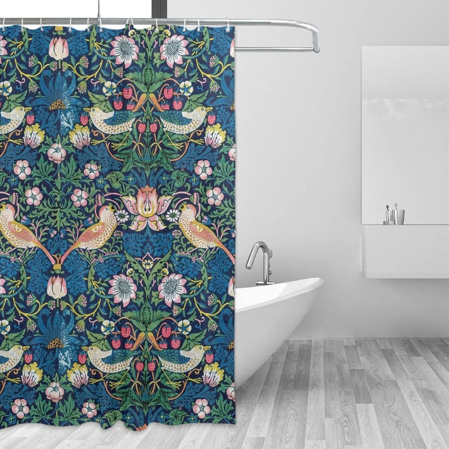 William Morris - Cortina de ducha, diseño de flores vintage en acuarela, juego...
