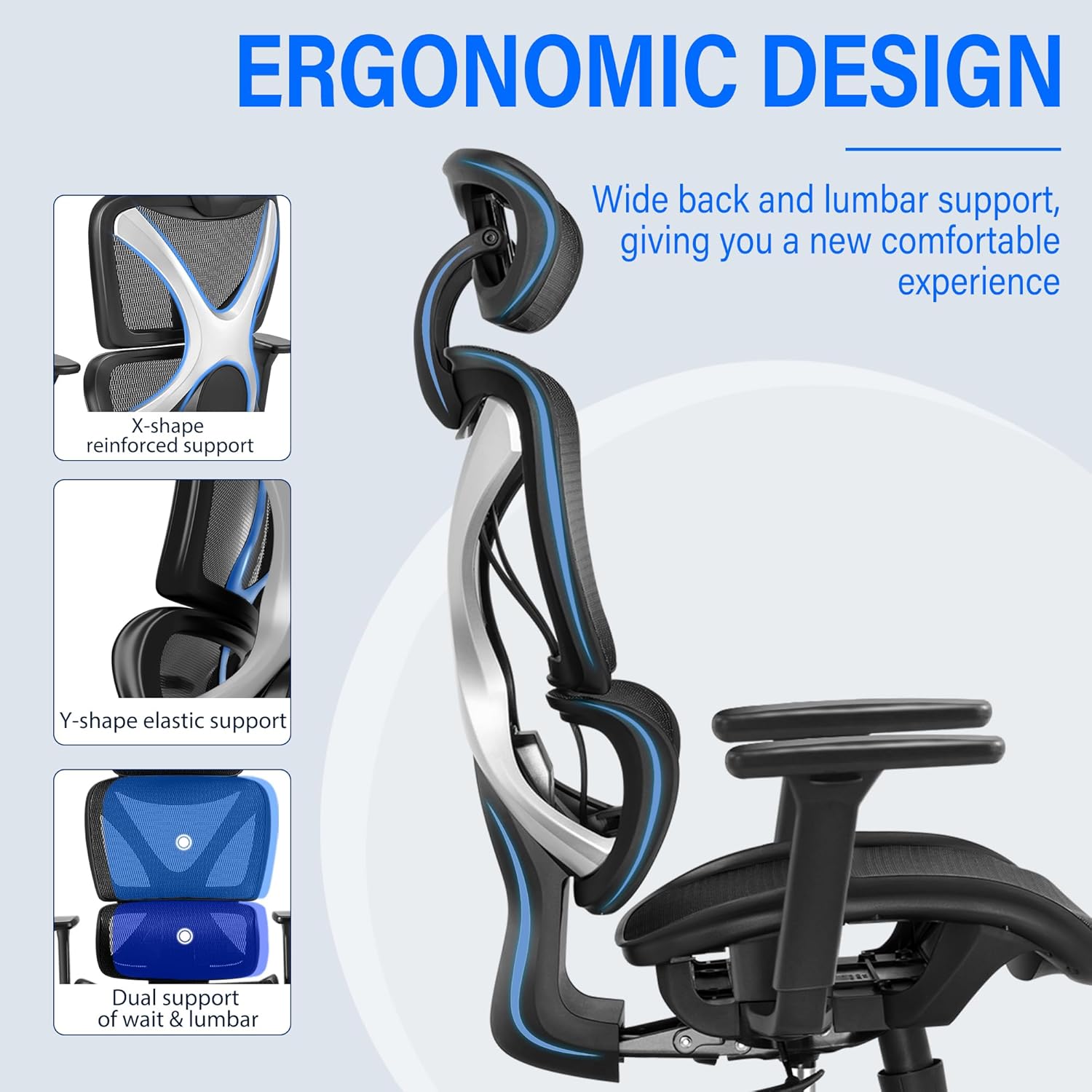 GABRYLLY Silla de oficina ergonómica con soporte lumbar, sillas de malla...