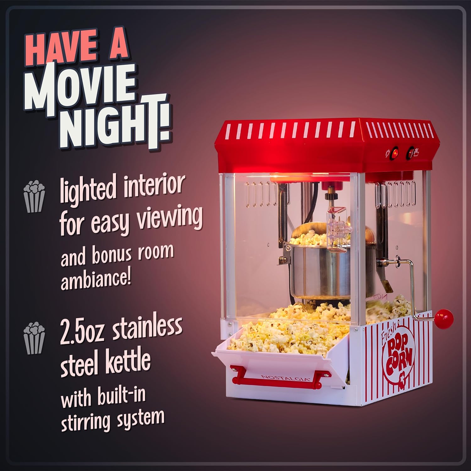 Nostalgia Máquina para hacer palomitas de maíz, mesa profesional con hervidor...
