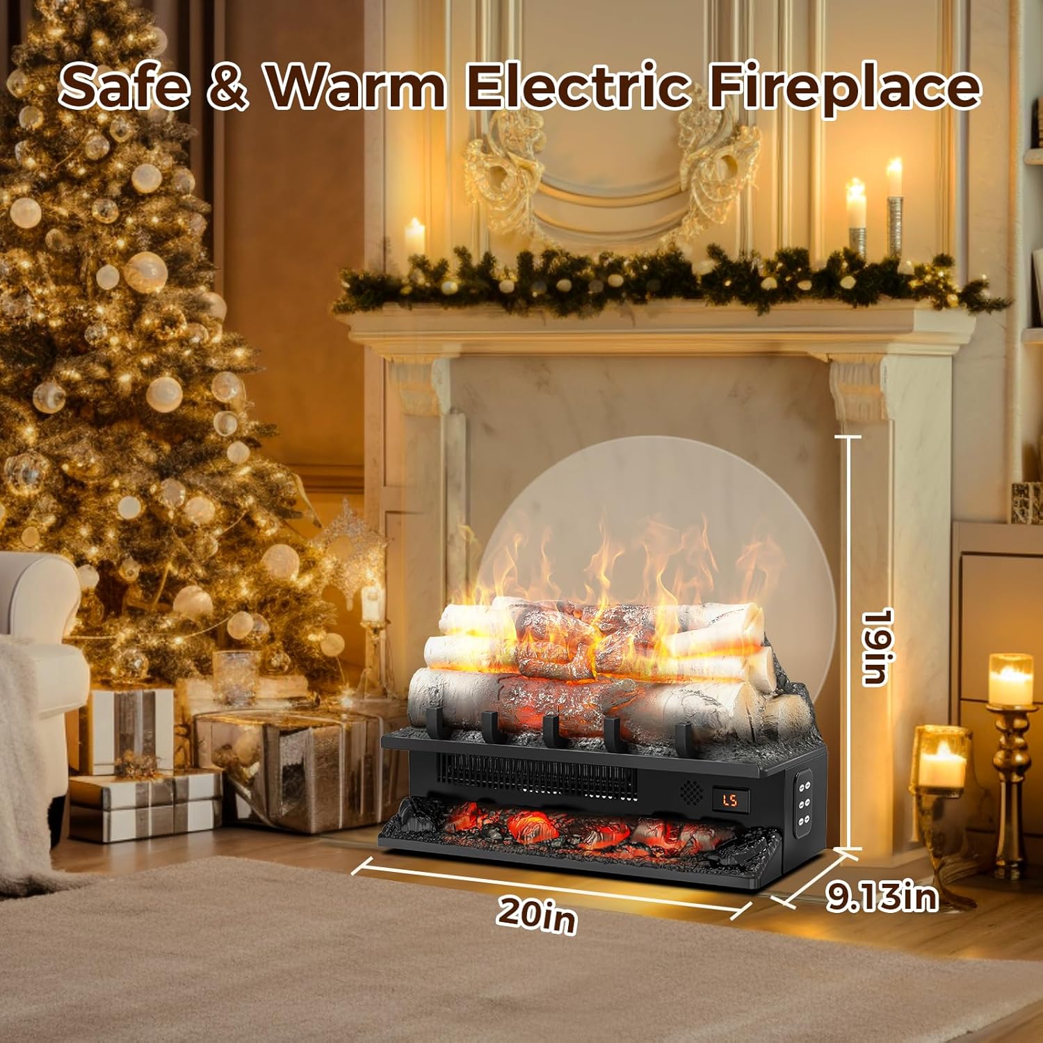 Joy Pebble Calentador eléctrico de leña para chimenea de 750 W1500 W, juego de...