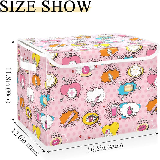 JUNZAN Cute Trendy Cartoon Lips Pink Storage Boxes With Lids Collapsible Closet