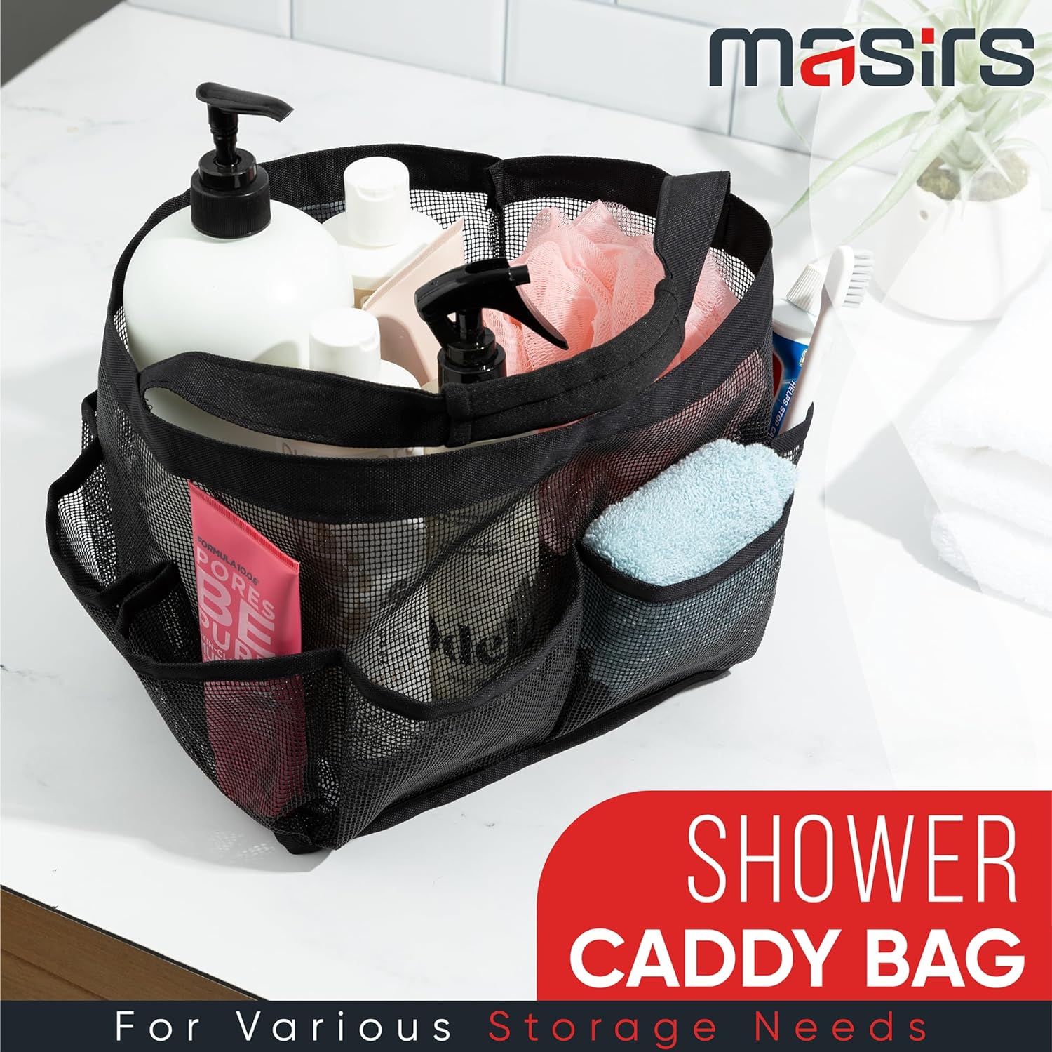 Masirs Bolsa de ducha de malla - Organizador de baño plegable y portátil para...