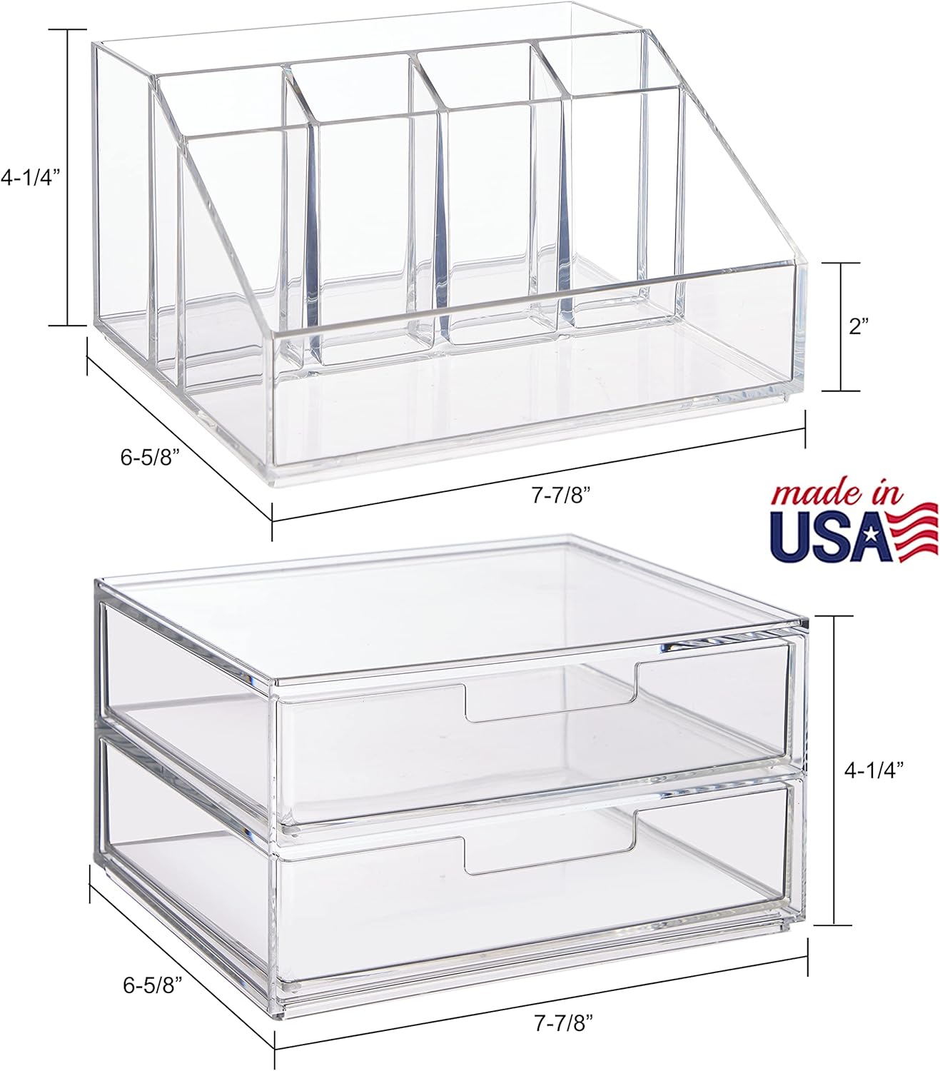 STORi Chloe - Juego de soporte de maquillaje transparente apilable y cajón...
