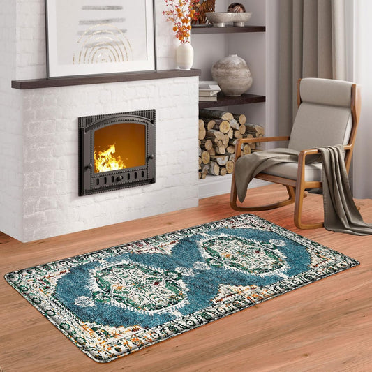 Alfombra bohemia pequeña de 2 x 4.3 pulgadas, alfombra vintage lavable, de lana...