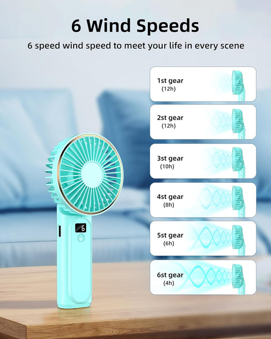 Ventilador de mano portátil recargable, 4000 mAh, ajustable en 180, 6...