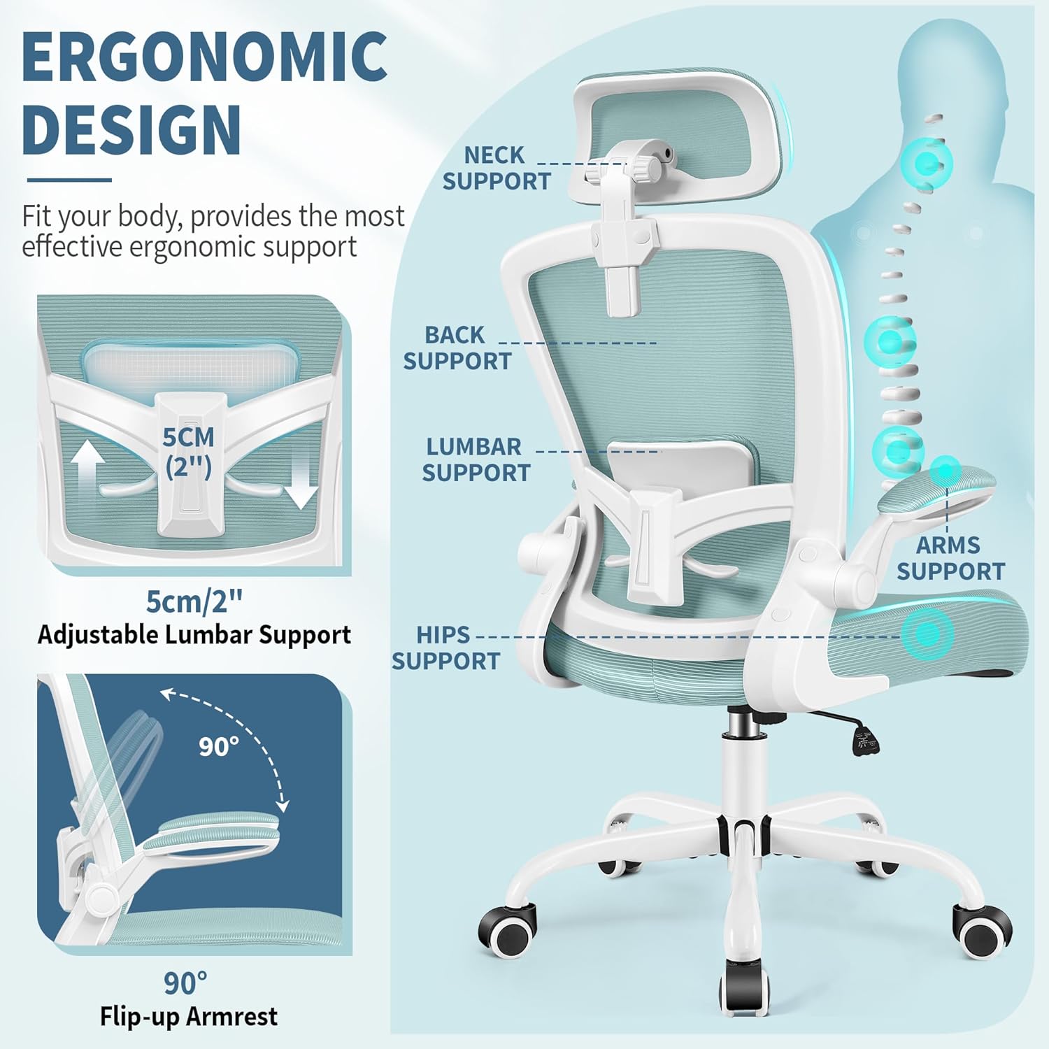 FelixKing Silla de oficina ergonómica, silla de escritorio con reposacabezas y...