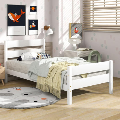 Base de cama individual de madera con cabecero y estribo, base de colchón de