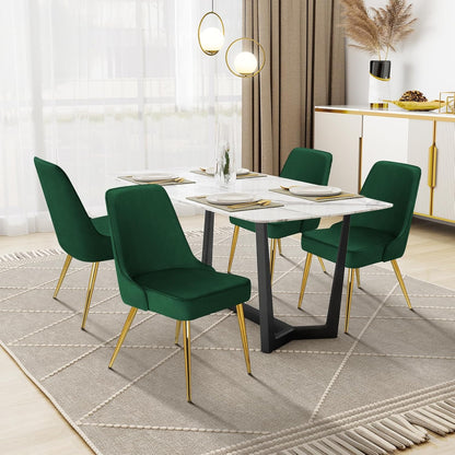 Juego de 2 sillas de comedor verdes, modernas sillas tapizadas de terciopelo de